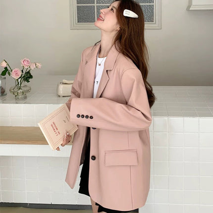 Korean Style PU Leather Suit Jacket Women's 2025 Spring and Autumn New Slimming High-end Temperament Top 89418300