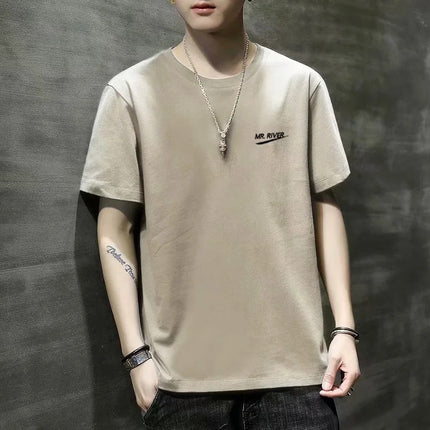 Men's Short-Sleeved T-Shirt 2023 Slim Fit Versatile Top Youth Korean Style Bottoming Shirt Printed T-Shirt Casual Round Neck