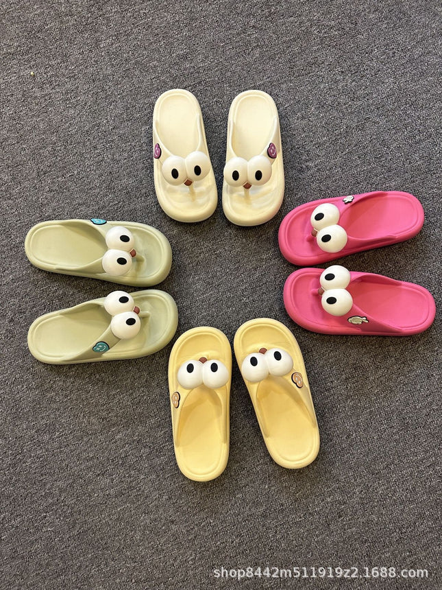 2023 Summer New Women's Flip Flops Big Eyes Love Cute Sweet Thick Bottom Comfortable Home Out