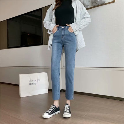 Retro high waist straight jeans for women 2024 Summer new style small loose slimming pipe pants popular