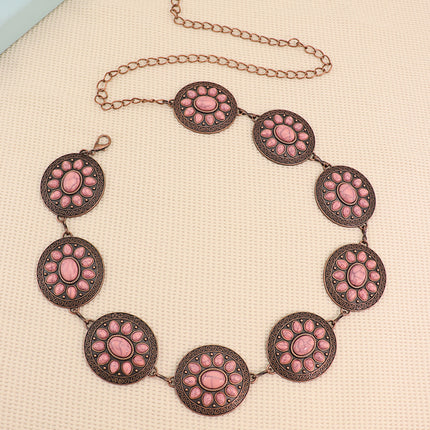 Cross-Border European and American Bohemian Ethnic Style Turquoise Eco-Friendly Alloy Handmade Jewelry Waist Chain Vintage Chain