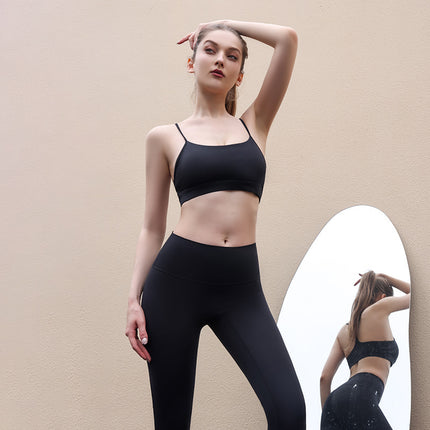 Summer New Double-Sided Brushed Nude Fitness Pants with Bra Women's Sportswear Butt Lifting Yoga Sports Suit in Stock