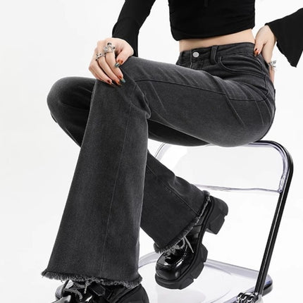 Vintage Fur-Edge Micro-Lam Jeans Women's Trendy All-Match New High-Waist Slim-Fit Stretch Horseshoe Trousers