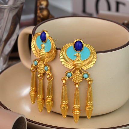 Silver Needle Middle vintage Phoenix Tassel Earrings French Retro Court Style Exaggerated Personality Design Sense Earrings