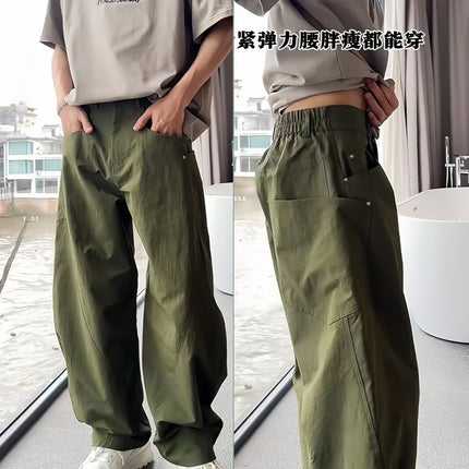 Spring new men's fashion trend three-dimensional cutting large pocket machete casual pants small group lazy style wide leg pants