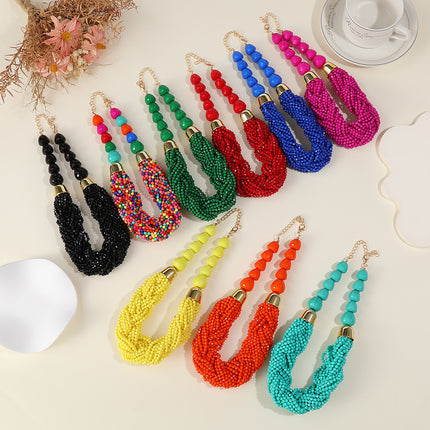 Cross-Border Woven Three-Piece Set of Beaded Rice Beads Multi-Layer Exaggerated Retro Ethnic Style Bohemian Necklace Set for Women