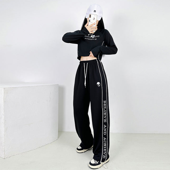 CBX same style autumn hip hop exposed navel hot girl alien jazz jazz embroidered fashion trousers sports two-piece set