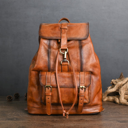 Ancient Chaoke Handmade Color Plaster Bark Backpack Casual Travel Genuine Leather Backpack 14 Inch Laptop Bag