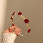 Rose pearl headband red rose