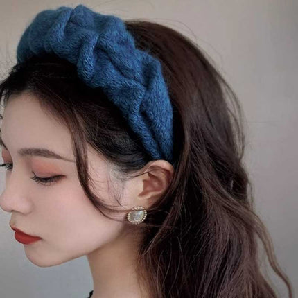 Klein Blue Wool Headband High Crown Pleated Women's Wide Headband 2024 New High-End Face Wash Hairpin