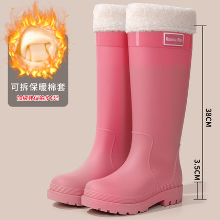 Brand Direct Sales Rain Boots, Extra High Women's Rain Boots, Black Boots, Fashionable Women's Rubber Shoes, Fashionable Drawstring Long Water Boots