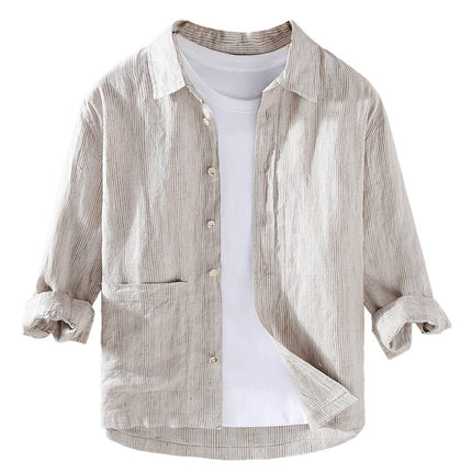 G062 New Summer Linen Men's Youth Three-Quarter Sleeve Shirt Loose Casual Versatile Japanese Style Style One Piece Drop Shipping