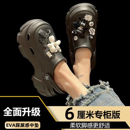 High-Heeled Clogs for Women, Summer Platform Thick-Soled Cartoon Two-Way Wear Closed-Toe Non-Slip Sandals for Outdoor Use in Summer