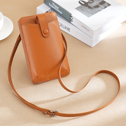 Foreign trade genuine leather crossbody mobile phone bag high-grade first layer cowhide trendy girl mini shoulder mobile phone small bag vertical