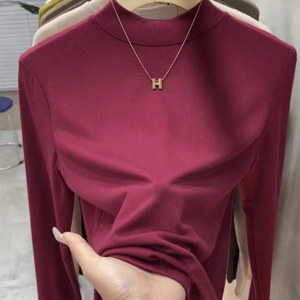 2025 New Women's Solid Color Fashion Easiest for Match Slim Bottoming Shirt T-Shirt Spring and Autumn Mid-Collar Top Half Turtle Collar Autumn and Winter