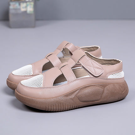 2026 Summer New Versatile White Shoes for Women, Hollow Anti-Slip Velcro Casual Shoes, Breathable Mesh Thick-Soled Sandals