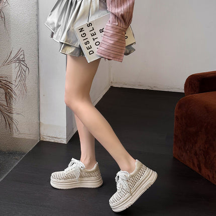 Thick-Soled Sneakers for Women 2026 Summer New Versatile Trendy Woven Breathable Mesh Fashion Casual Shoes for Petite Individuals