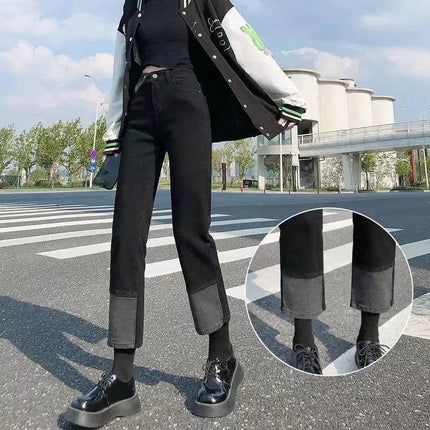 Straight jeans for women spring and summer fashionable slimming casual design pear-shaped split cropped pipe pants