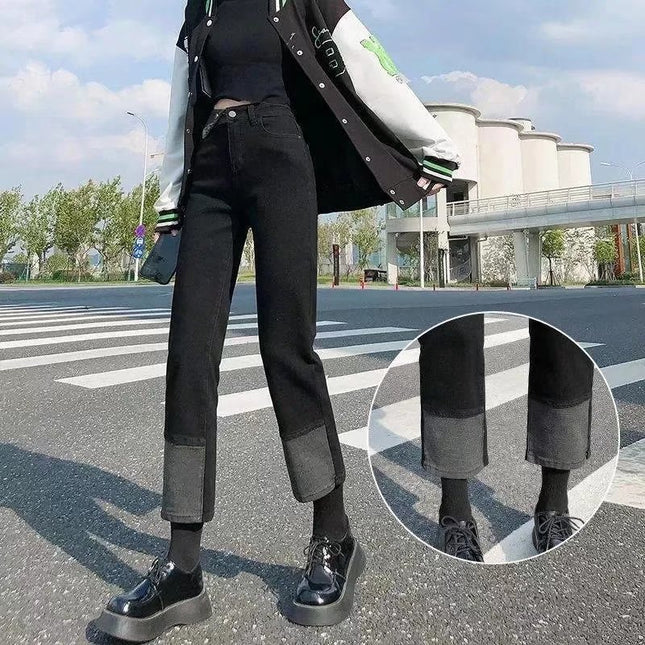 Straight jeans for women spring and summer fashionable slimming casual design pear-shaped split cropped pipe pants