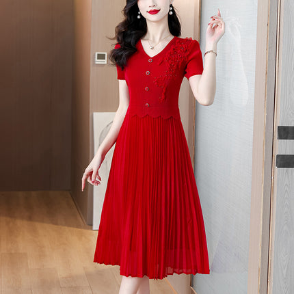 Miyake Pleated 2026 Spring New Fashion Versatile Three-Dimensional Floral Pleated Dress Plus Size Slimming V-Neck Magic Dress