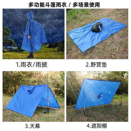 Camouflage Square Raincoat Outdoor Multifunctional Three-in-One Raincoat Mountaineering Camping Mat Canopy Poncho Adult Poncho