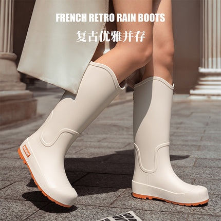 Fashion Trend Rain Shoes Women's Waterproof Non-slip High Barrel Rain Boots Adult Camping Work Wear-resistant Rubber Shoes Long Barrel Water Shoes