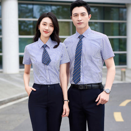 Striped Shirt Short-sleeved Slim-fit Professional Workwear for Men and Women Sales Work Clothes Business Shirt suit Custom Embroidered LOGO