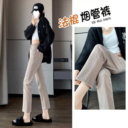 High-Waisted Straight-Leg Cropped Jeans for Women, Spring and Autumn 2025 New Popular Style, Petite Cigarette Pants