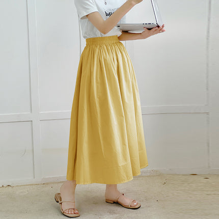 2025 New Product Japan Rakuten Bright Colorful Cotton Long Skirt Half Skirt Pure Cotton Flared Pleated Skirt