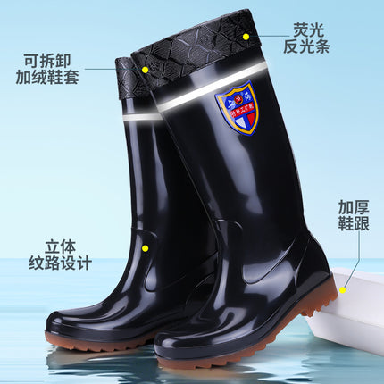 39 High-Top Blue Mesh Thickeneded Inner Non-Slip Rain Boots Reflective Strips Men's Rain Boots Flood-Proof Labor Protection Rubber Shoes Work Shoes Wading Boots