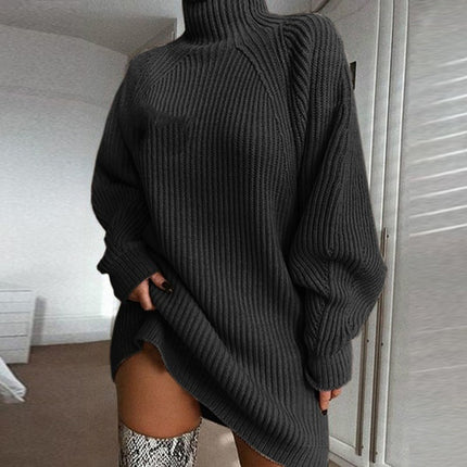 Cross-Border New Product Wish Knitwear Mid-Length Raglan Sleeve Half Turtleneck Knitwear Dress
