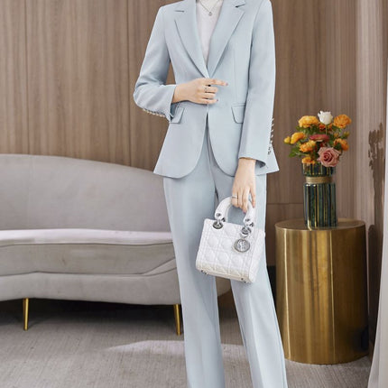 light blue Suit suit Women's 2023 New Autumn and Winter Thickened Business Wear Commuting Elegant Fashionable Age-reducing Two-piece Set