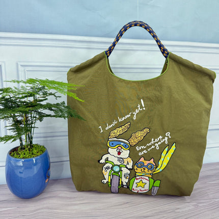 ball chain Japanese high quality eco-friendly shopping bag embroidered hand canvas bag nylon shopping bag