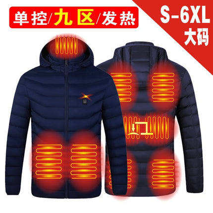Nine-Zone Smart Heating Cotton Jacket with Constant Temperature, Suitable for Both Men and Women, USB Heated Cotton Clothing, Solid Color Hooded Heated Thermal Cotton Jacket