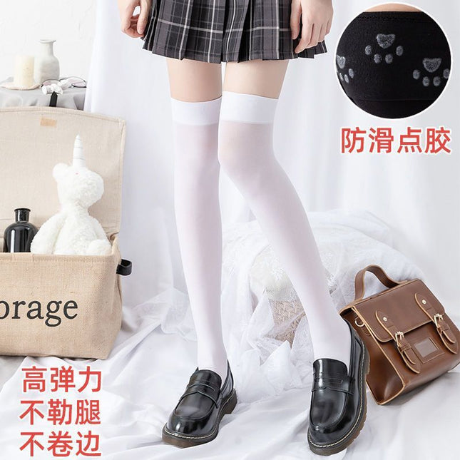 Silicone Non-slip Anti-drop Slimming Shallow Socks Spring and Summer Mid-tube Silk Stockings Half-knee Socks Thin Japanese Style Stockings for Women