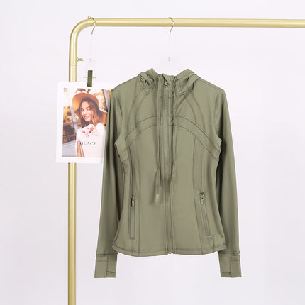LULU in stock Hooded Jacket Running Yoga Jacket Sports Slim Zipper Cardigan Fitness Top Women