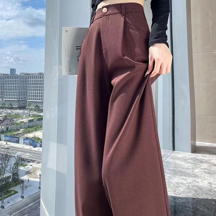 Women's Long Angora Red Wide Leg Pants for Autumn 2024 New Narrow Dress Pants High Waist Casual Pants for Women