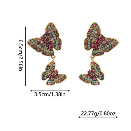 Silver needle antique color diamond butterfly tassel earrings exaggerated niche design personality retro earrings wholesale