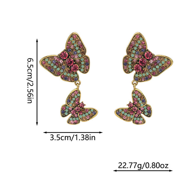 Silver needle antique color diamond butterfly tassel earrings exaggerated niche design personality retro earrings wholesale