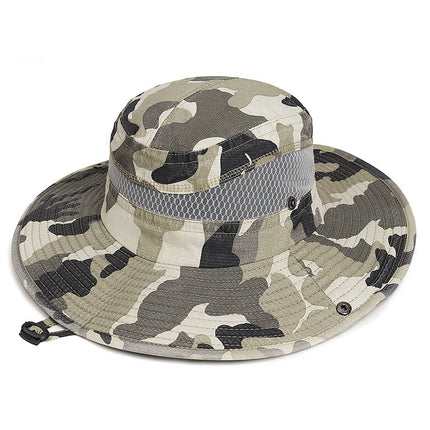 Summer Outdoor Jungle Adventure Hat for Men and Women Sun Protection Washed Camouflage Fisherman Hat Mountaineering Fishing Large Brim Sun Hat