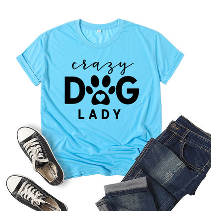 Foreign trade cross-border Crazy dog lady printed short sleeve round neck T-shirt European and American men's and women's summer loose-fitting jacket