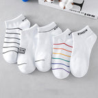 0349 men's boat socks white thin colorful strips / Naked socks