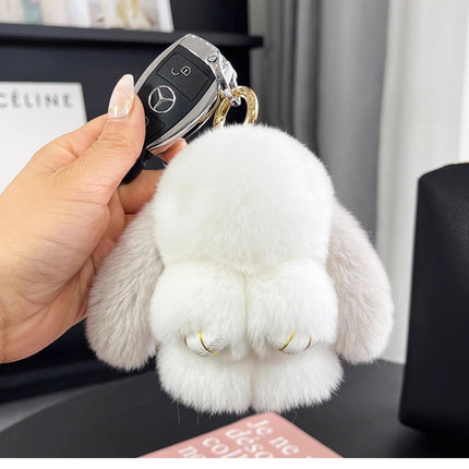 Boutique genuine leather real Rex rabbit plush bunny doll mobile phone pendant bag pendant keychain doll car pendant
