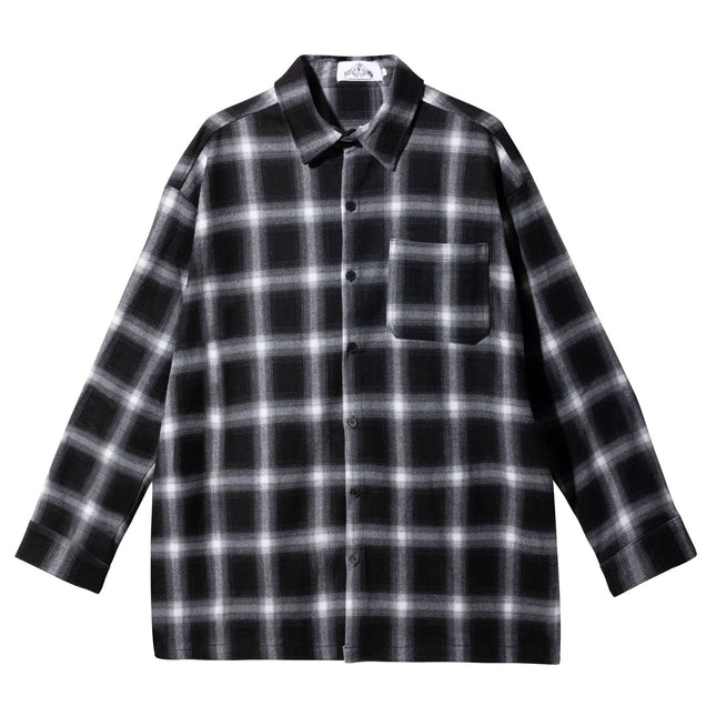 American-style chicano chicano classic plaid brushed woven thick version button-breasted loose retro long sleeve shirt for men