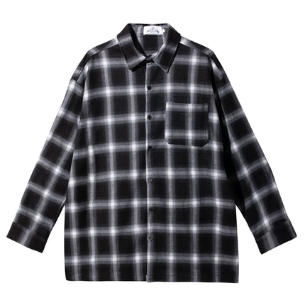 American-style chicano chicano classic plaid brushed woven thick version button-breasted loose retro long sleeve shirt for men