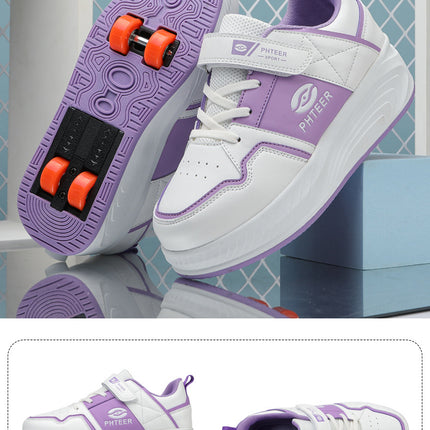 Girls' Roller Shoes Autumn and Winter New Model Children's Four-Wheel Automatic Sliding Skates for Older Kids Sports Roller Shoes