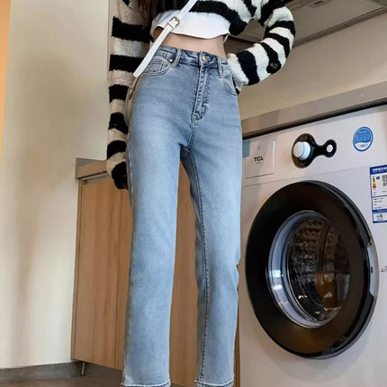 Pear-Shaped Straight-Leg Jeans Women's Spring and Autumn Blue High Waist Loose Slimming Vintage All-Match 89 Cigarette Pipe