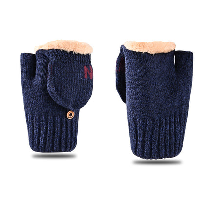 Warm fleece-lined Cotton Gloves Riding Cold-proof Winter Gloves Windproof Flip Wool Thickened Korean Knitted Men's Bag Cover
