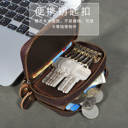 Europe and the United States retro leather key bag factory cross-border hot wholesale crazy horse car key hand bag change purse