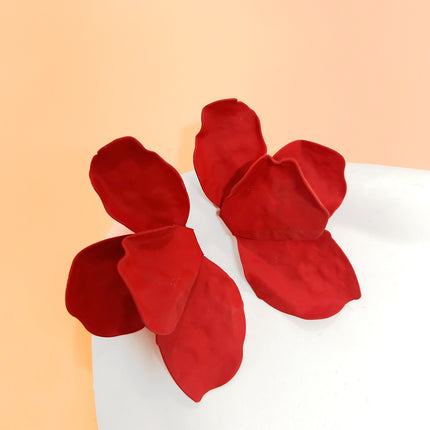 European and American Cross-Border Retro Paint Multi-Color Simulated Flowers Asymmetrical Exaggerated Large Petal Earrings Temperament Pastoral Earrings
